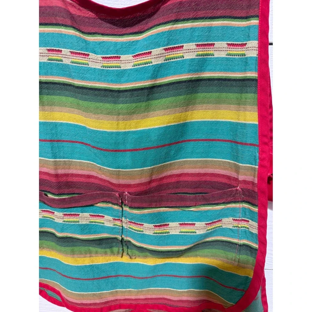 Vintage Striped Tabard Apron Multi Color Woven Bib Front Two Pocket Side Tie
